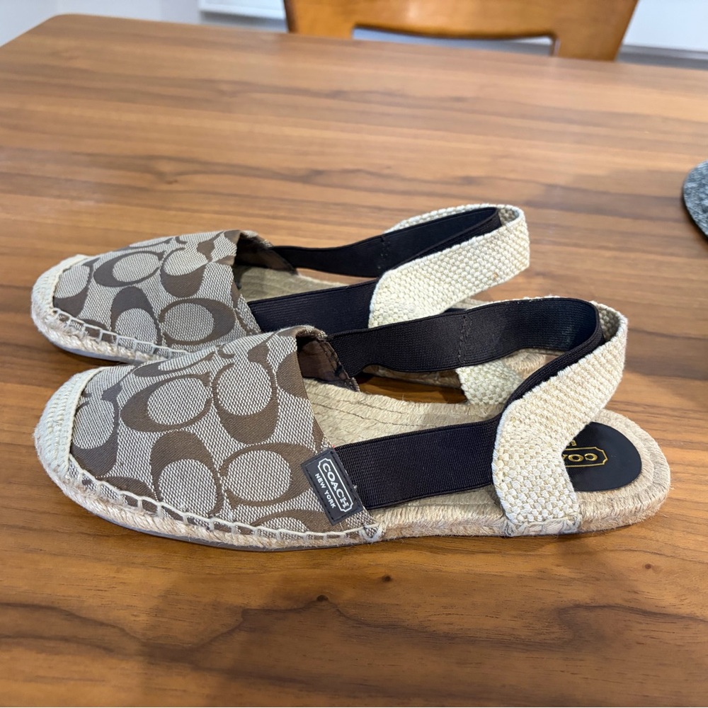 Coach Rayanne Espadrille Sling Flat Brown/Tan, Size 8
